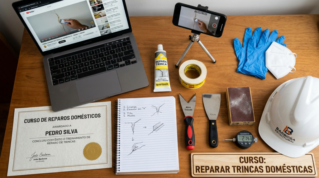 Cursos ou tutoriais sobre como reparar trincas domésticas.