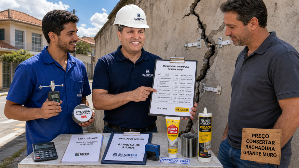Preço médio para consertar rachadura grande em muro