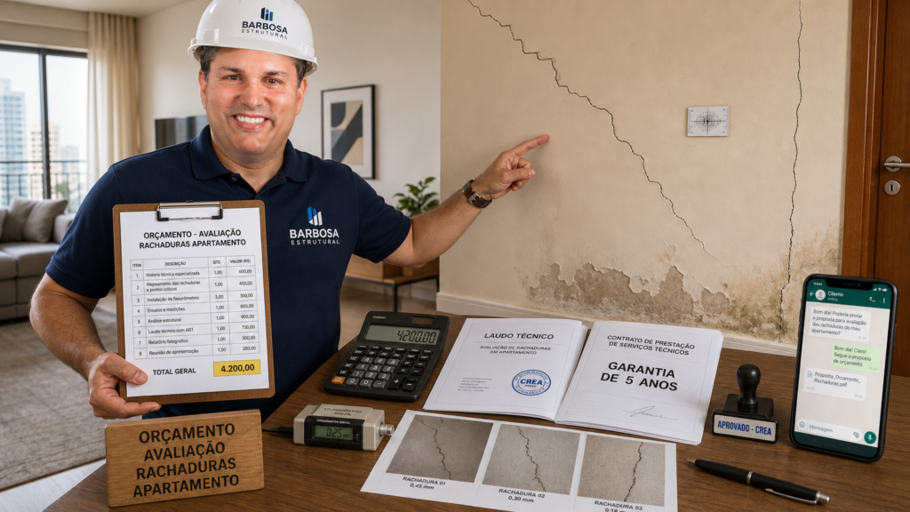 Orçamento de avaliação de rachaduras em apartamento