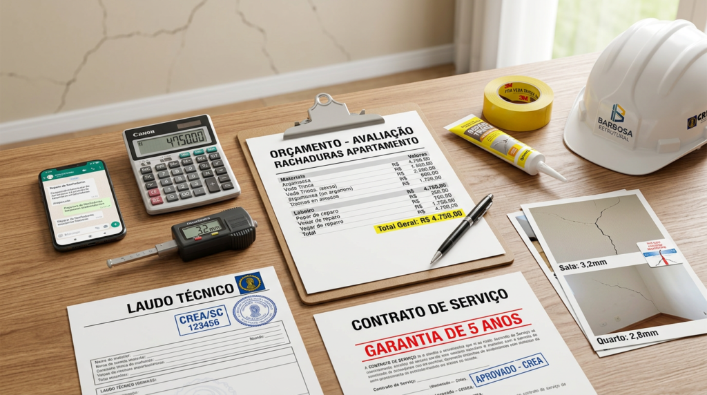 Orçamento de avaliação de rachaduras em apartamento
