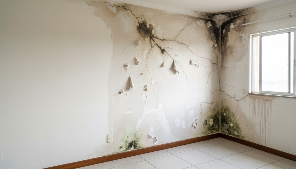 Sinais de umidade em paredes internas de apartamento