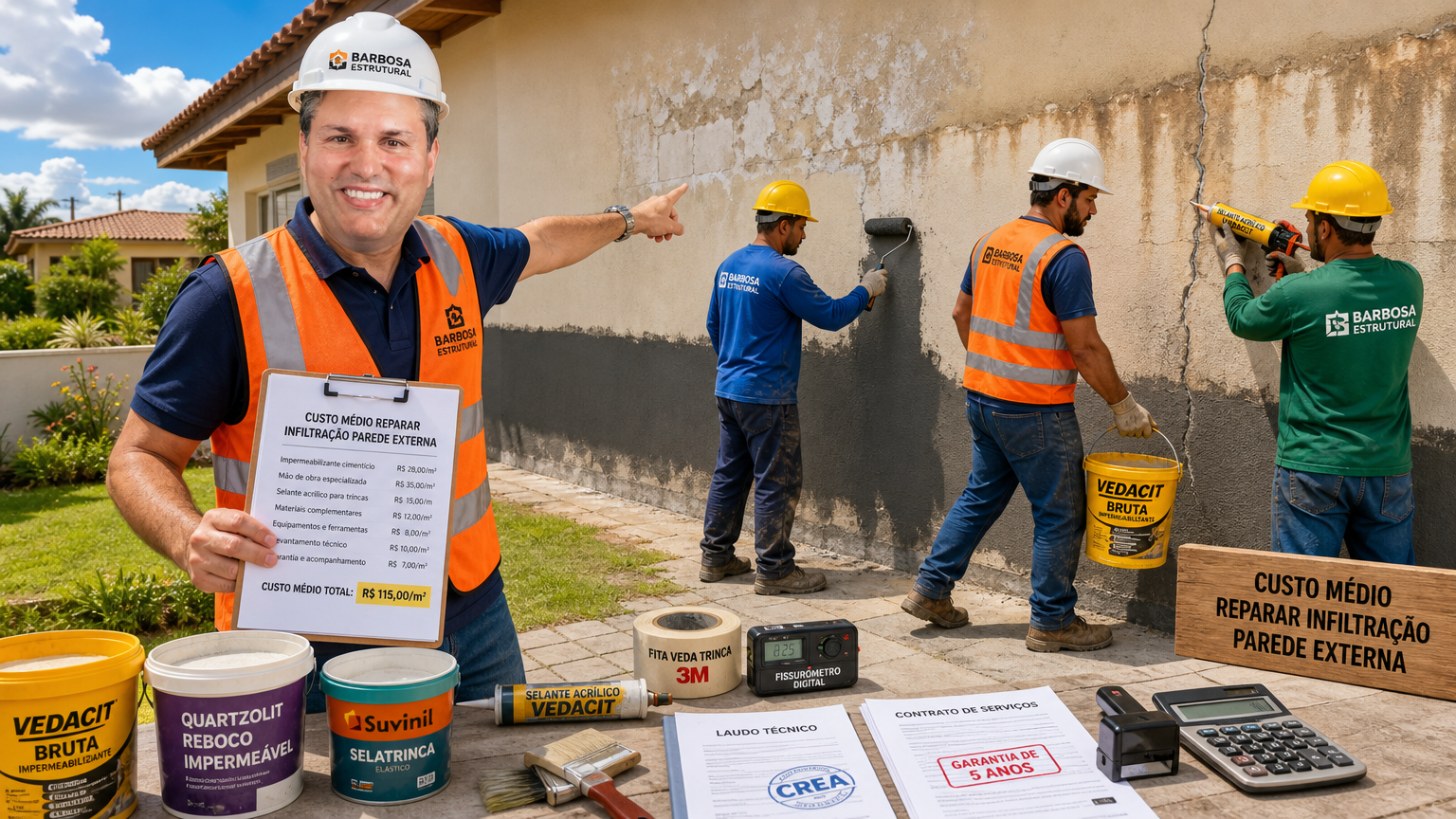 Custo médio para reparar infiltração de parede externa