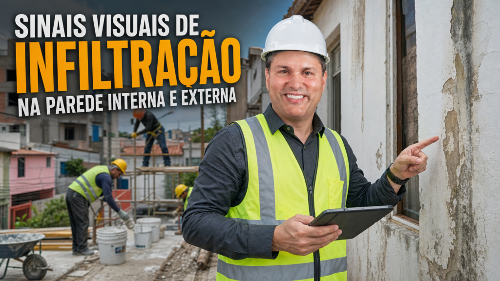 Sinais visuais de infiltração na parede interna e externa