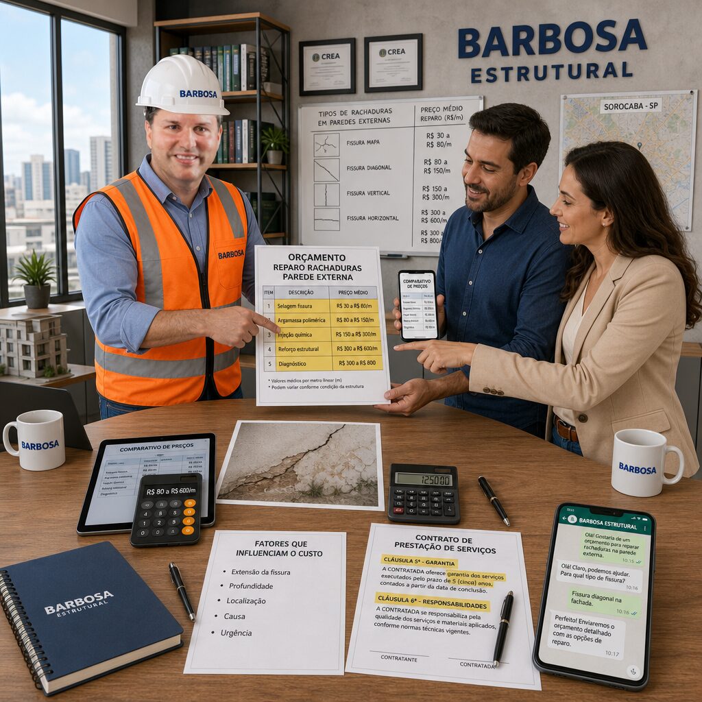 Orçamento para reparo de rachaduras em parede externa