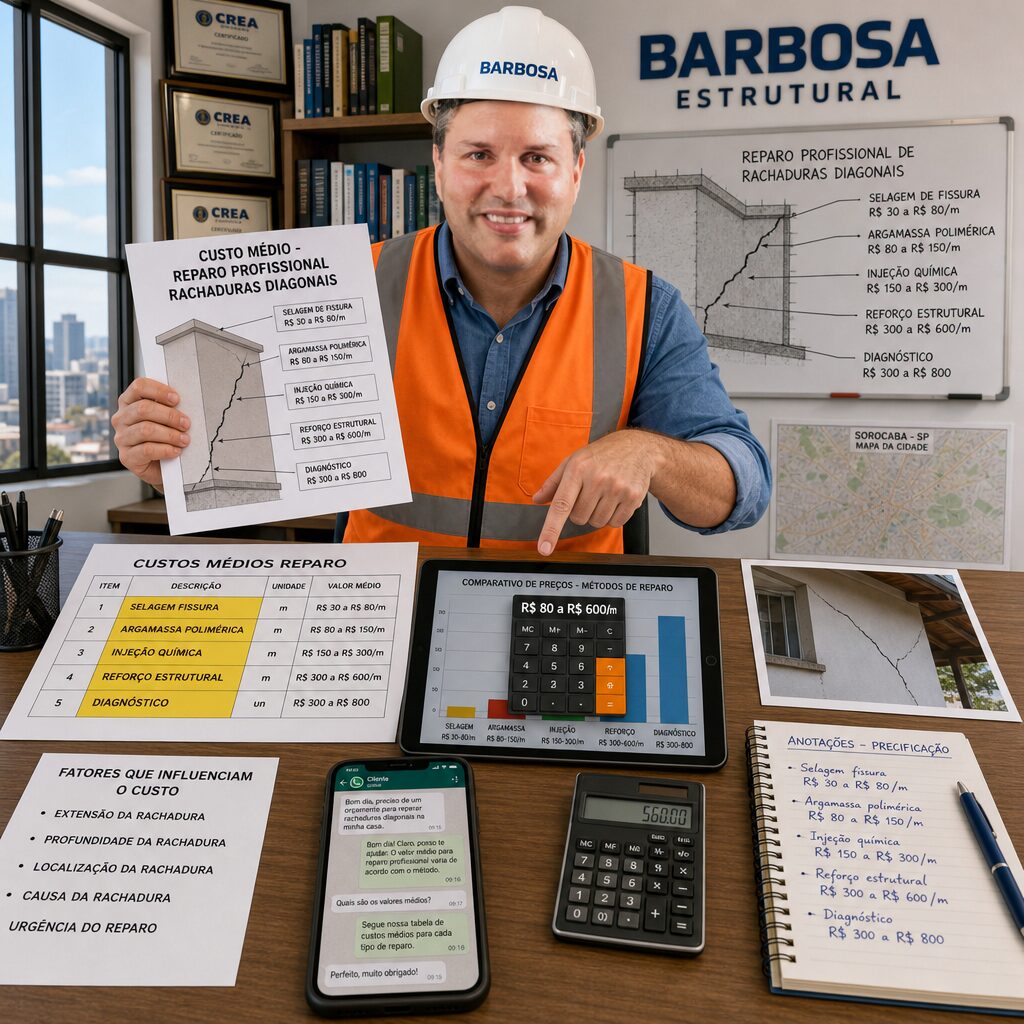 Custo Médio para Reparo Profissional de Rachaduras Diagonais